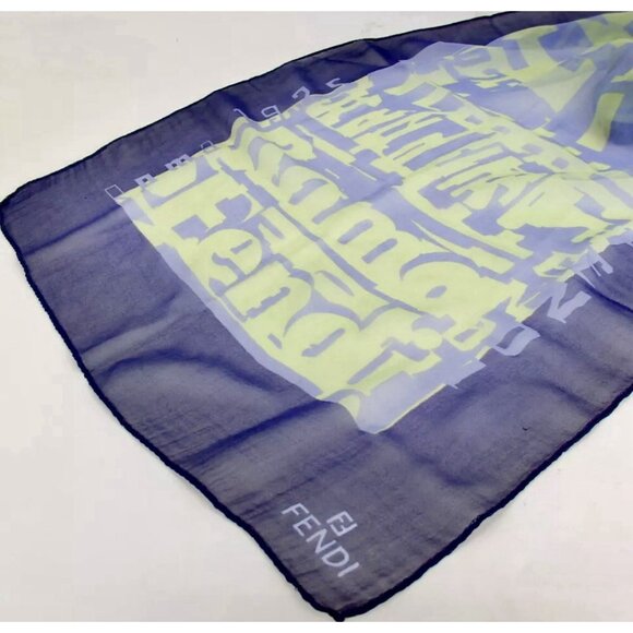 FENDI Women’s Navy Floral Logo Hydrangea Silk Scarf Authentic - Picture 3 of 8